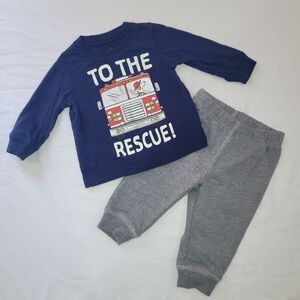 Carters Size 6 Months Fire Truck Graphic Shirt and Gray Pants Outfit